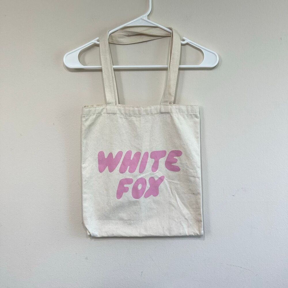 White Fox Canva Tote Bag Pink Logo